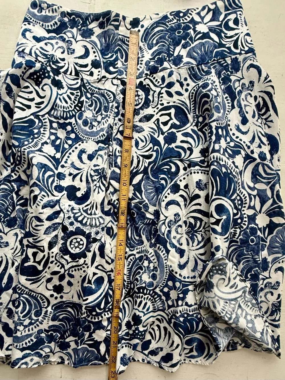 Lauren Ralph Lauren Womens White Blue Damask Cotton Pleated Skirt Pockets Size 2
